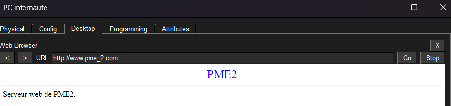 test du pc internaute vers le serveur web de la DMZ de la PME 2